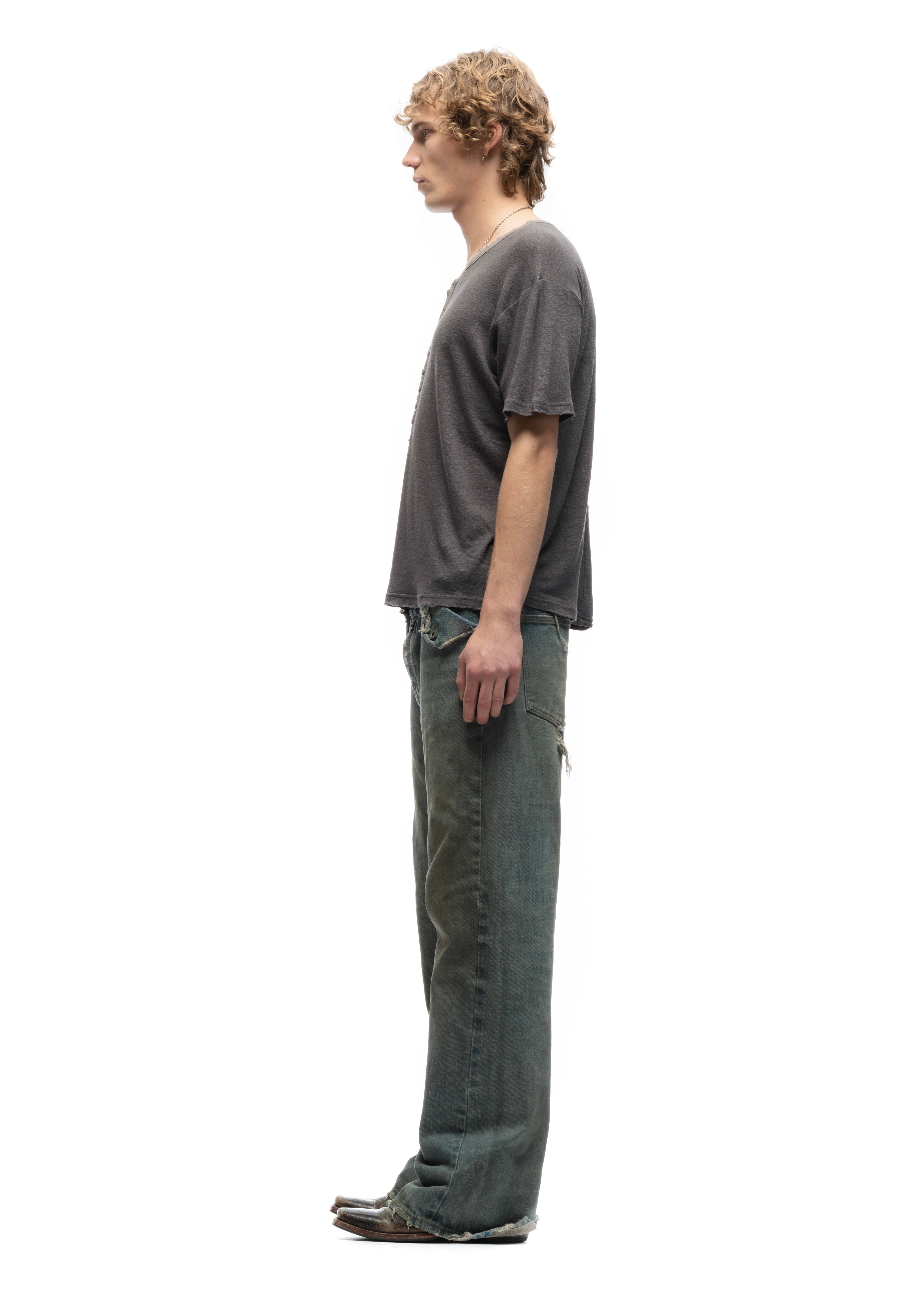 MESSAGE BUTTON UP T-SHIRT STEEL GREY – NO/FAITH STUDIOS