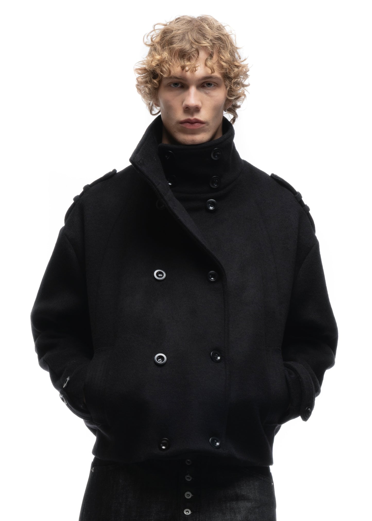 BUTTON UP MARINE JACKET BLACK