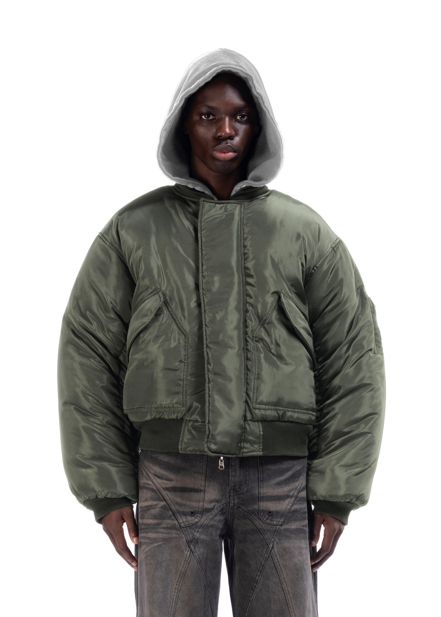 REVERSIBLE HOOD BOMBER JACKET GREEN