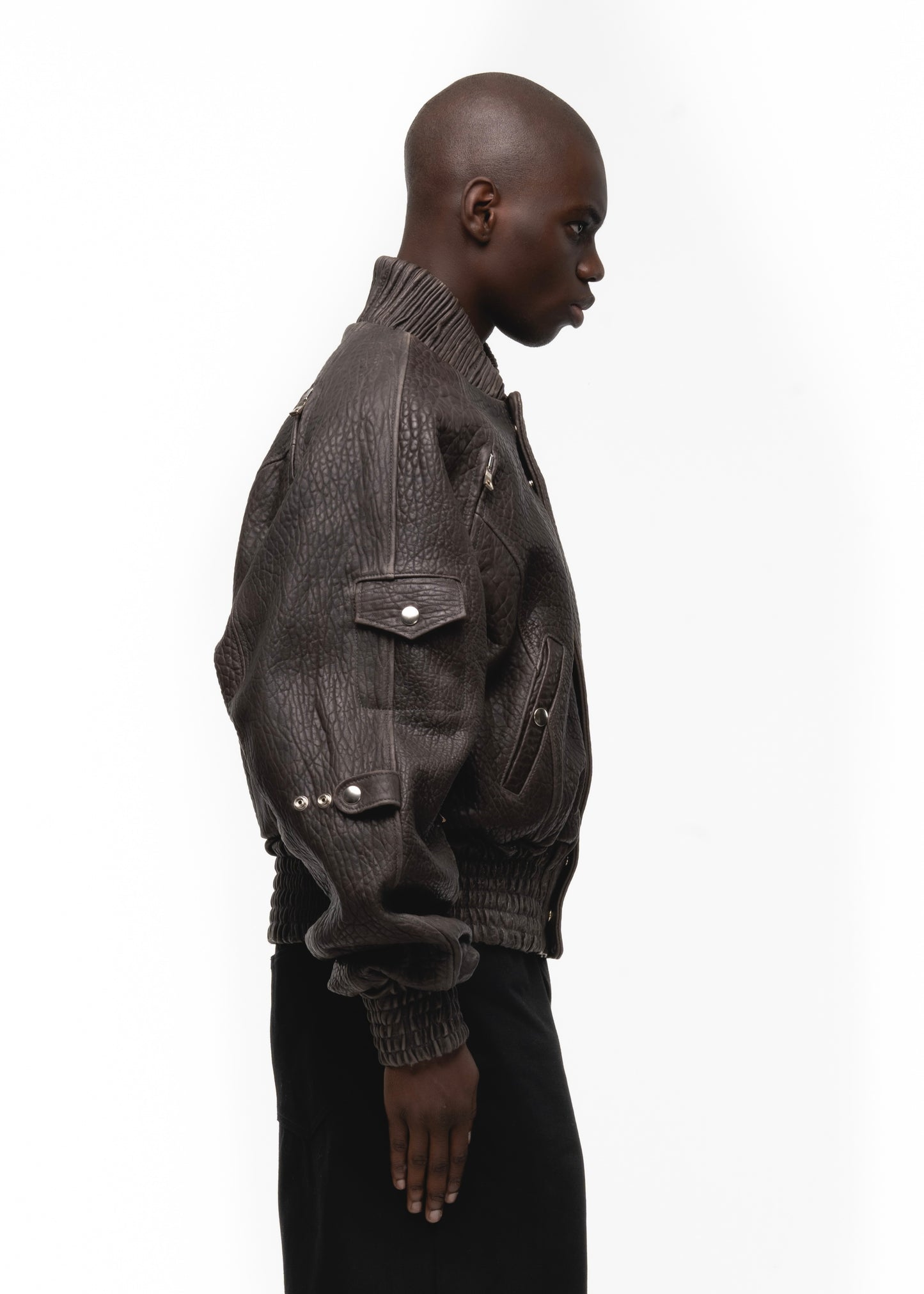 BROWN DRIED CONCRETE LEATHER BOMBER