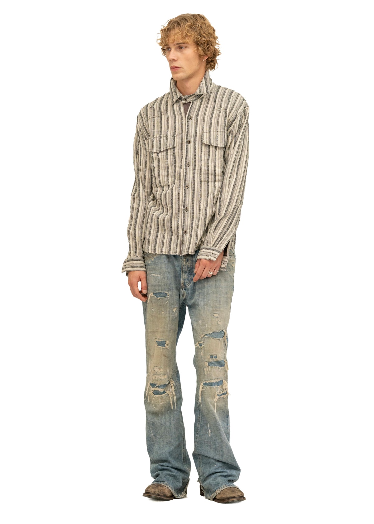 REWORKED STRIPE SHIRT GREY