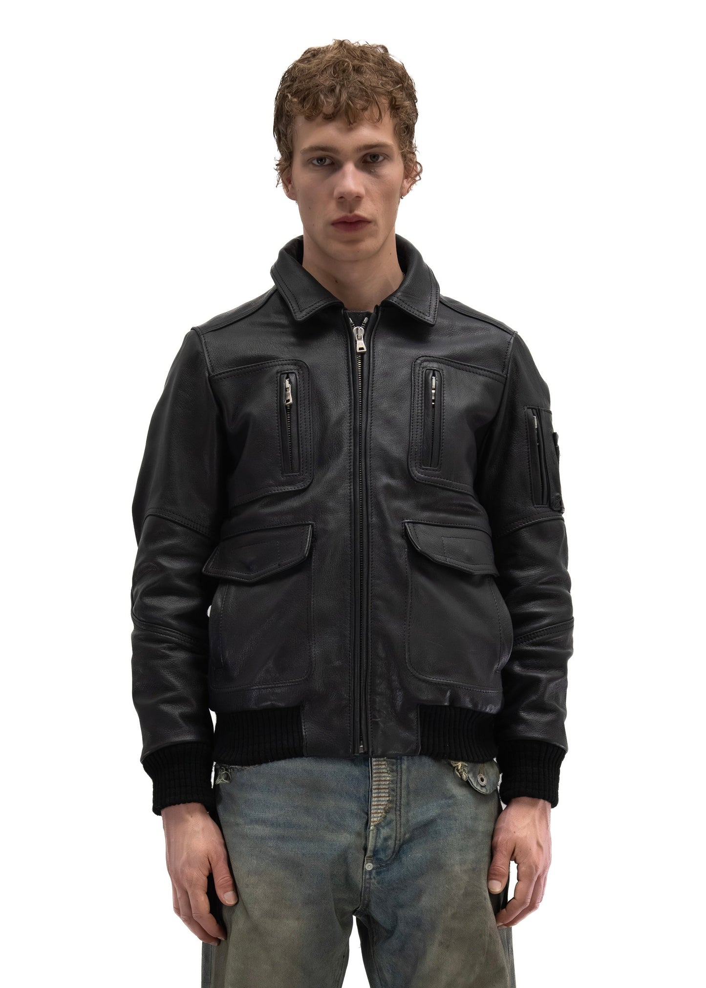 AVIATOR FUR LEATHER JACKET BLACK