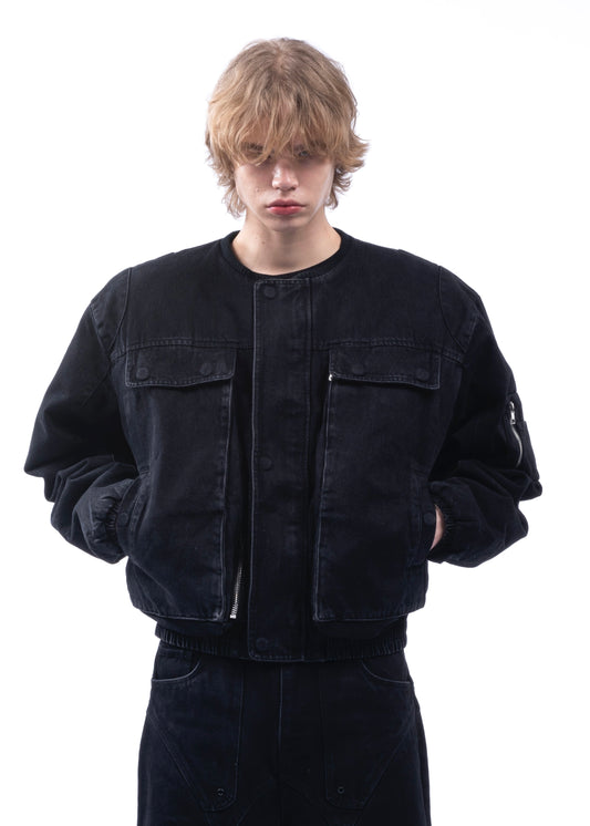 DENIM REMOVABLE SHOULDER BOMBER BLACK