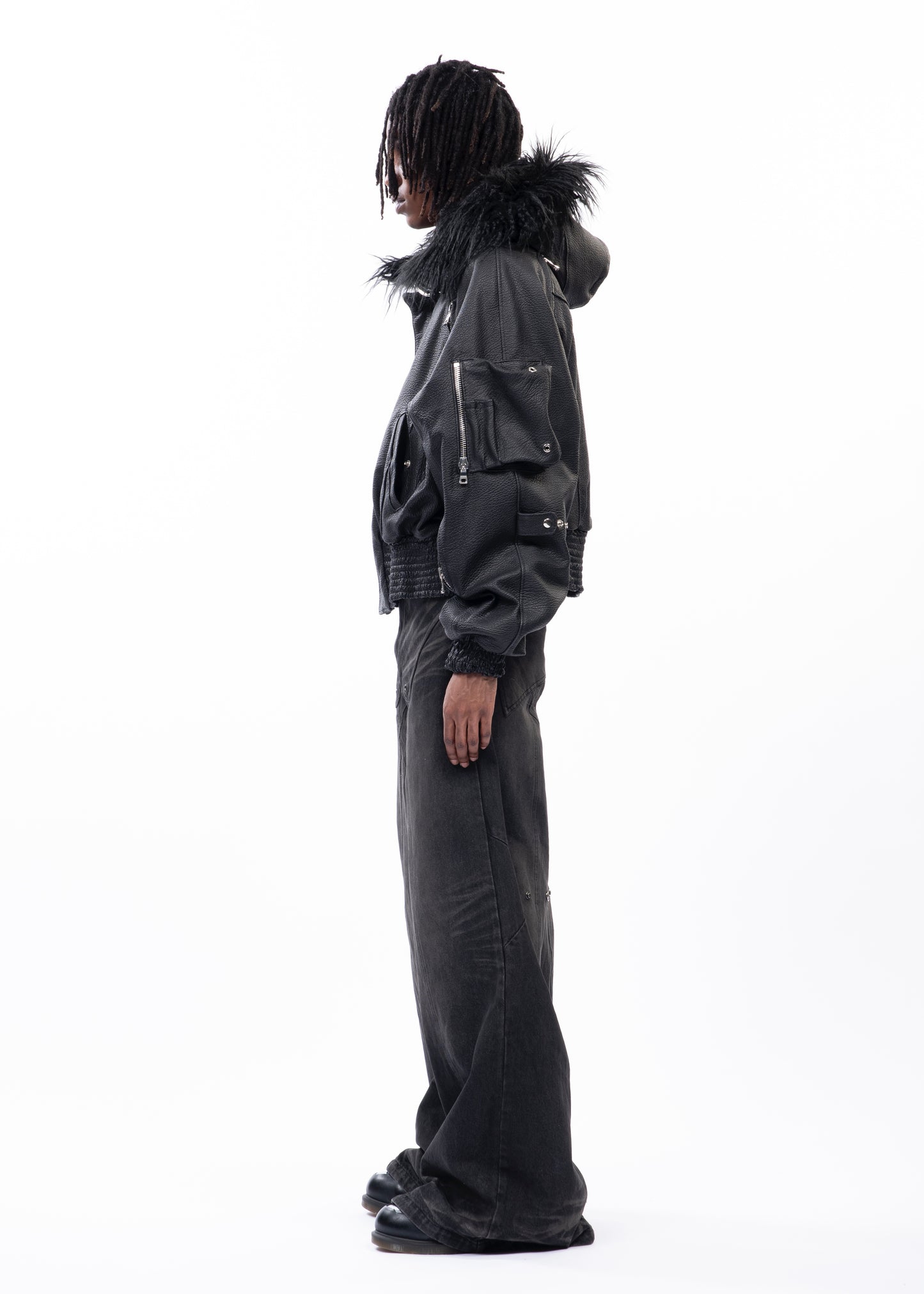 ASTRO FUR JACKET BLACK LEATHER