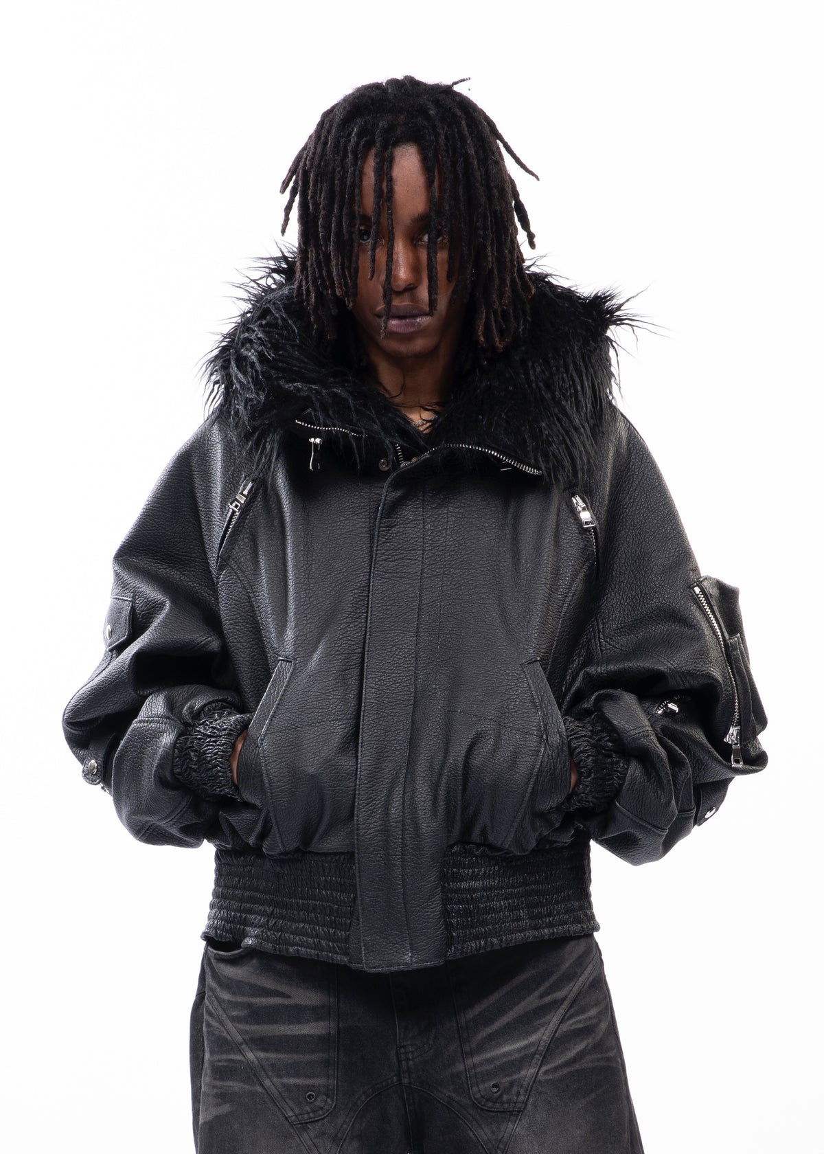 ASTRO FUR JACKET BLACK LEATHER – NO/FAITH STUDIOS
