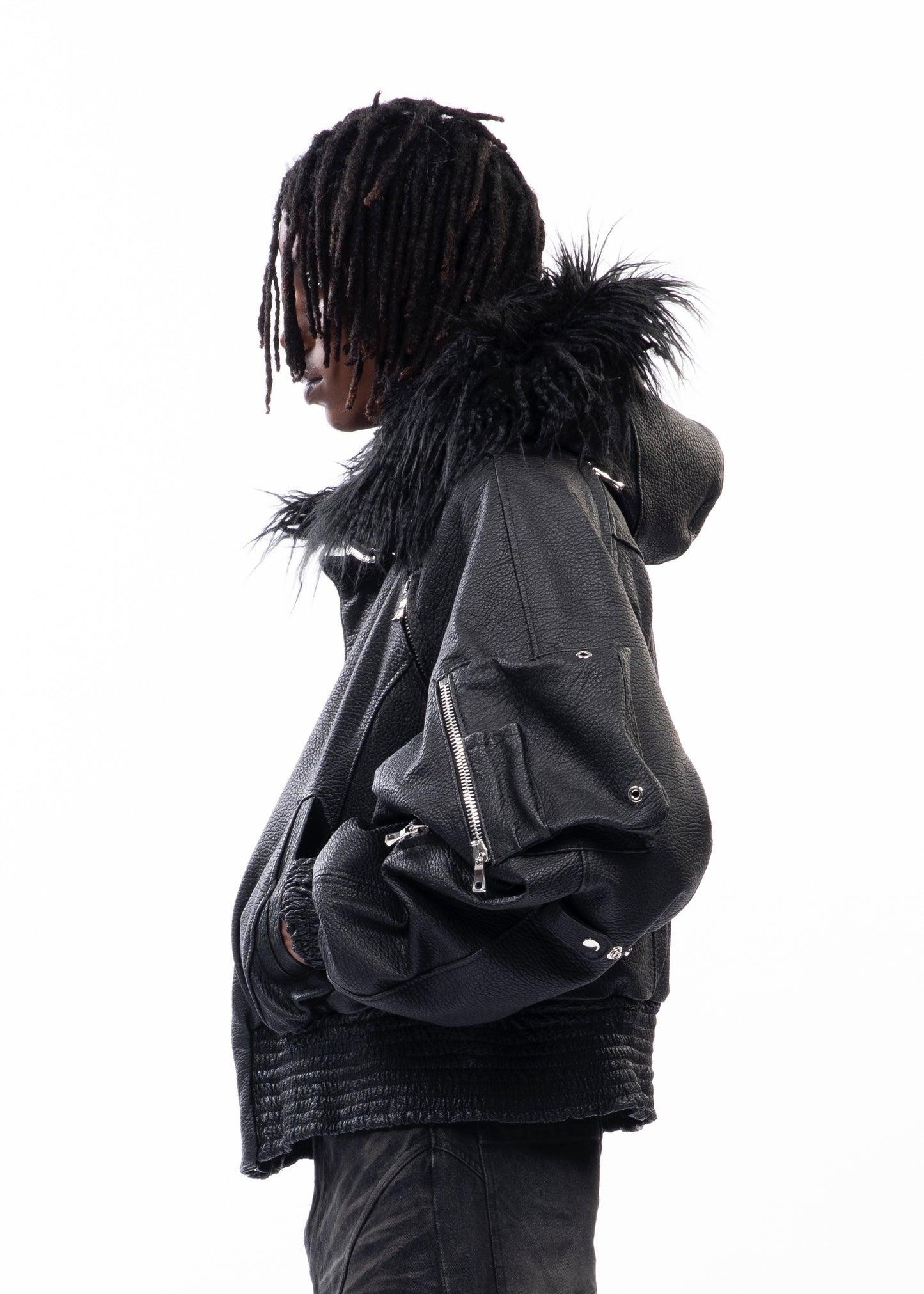 ASTRO FUR JACKET BLACK LEATHER