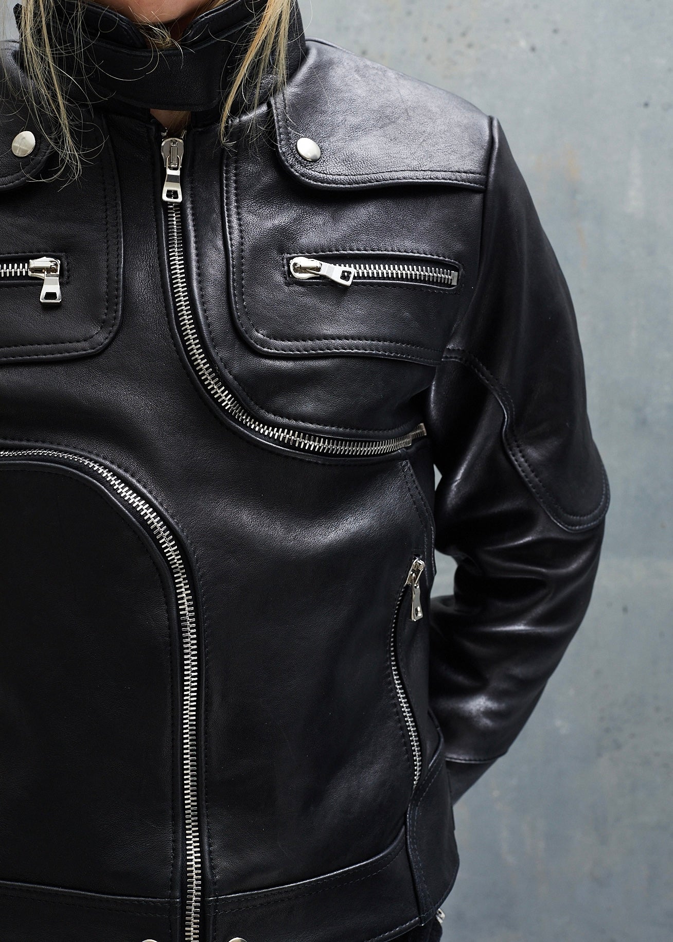 SNAKE ZIP LEATHER JACKET BLACK UNISEX