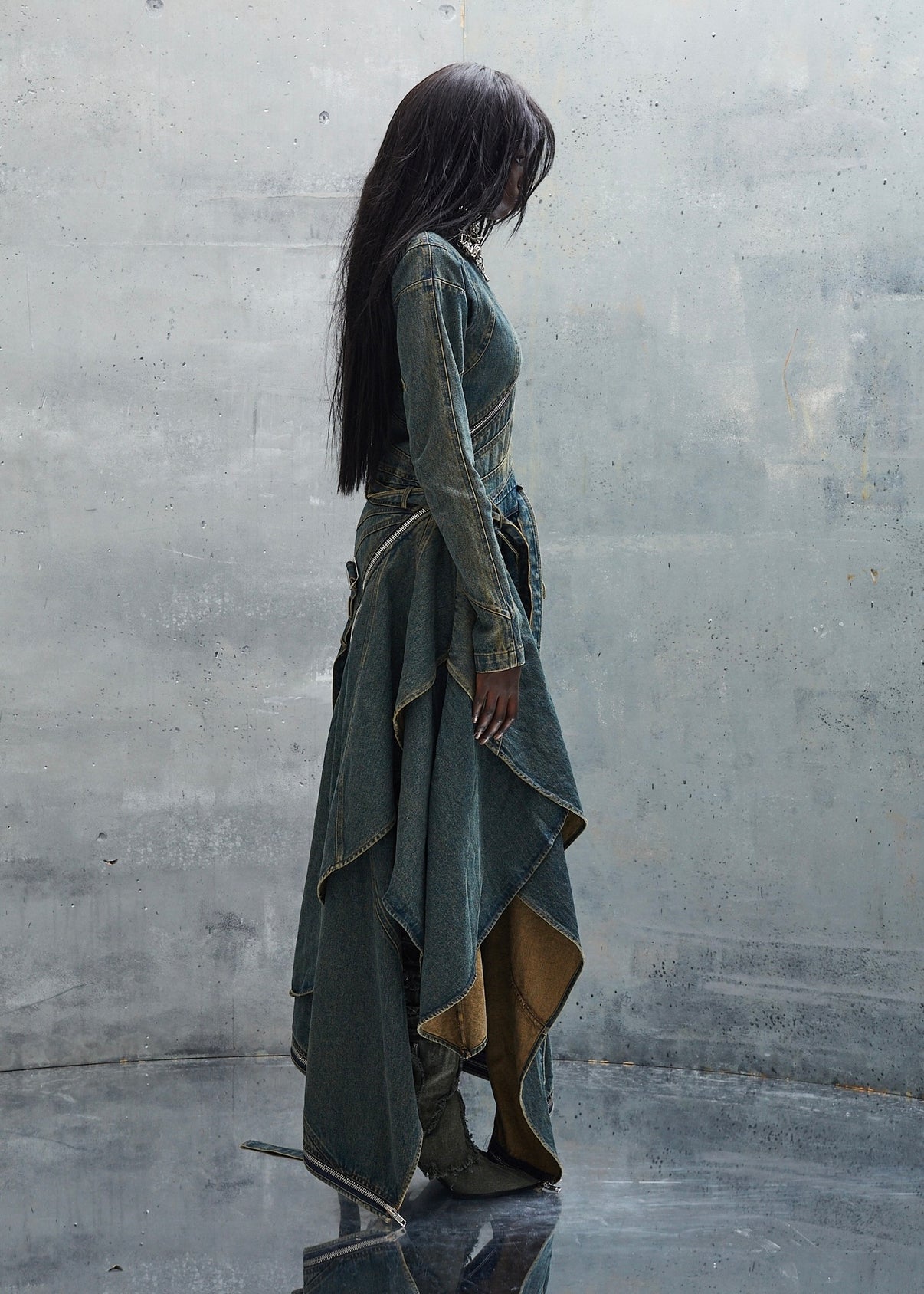 WAVE DENIM VINTAGE USED DENIM LONGSLEEVE DRESS – NO/FAITH STUDIOS