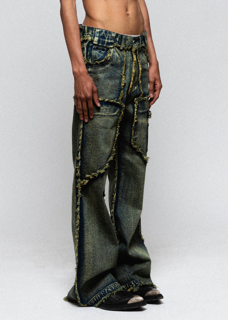 FLARED DENIM 002 GREEN/BLUE – NO/FAITH STUDIOS