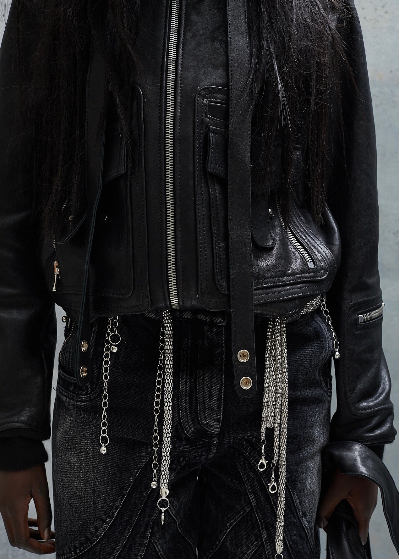 SNAKE COLLAR ZIP LEATHER JACKET UNISEX