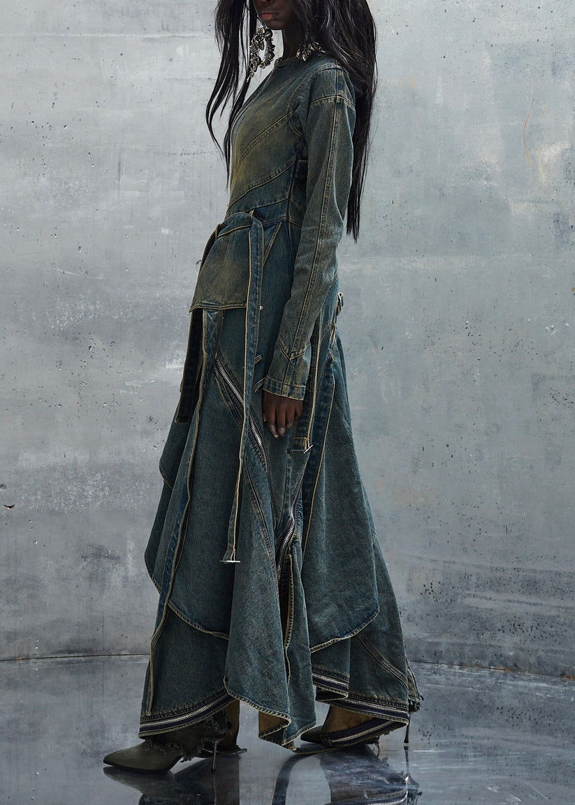 WAVE DENIM VINTAGE USED DENIM LONGSLEEVE DRESS – NO/FAITH STUDIOS