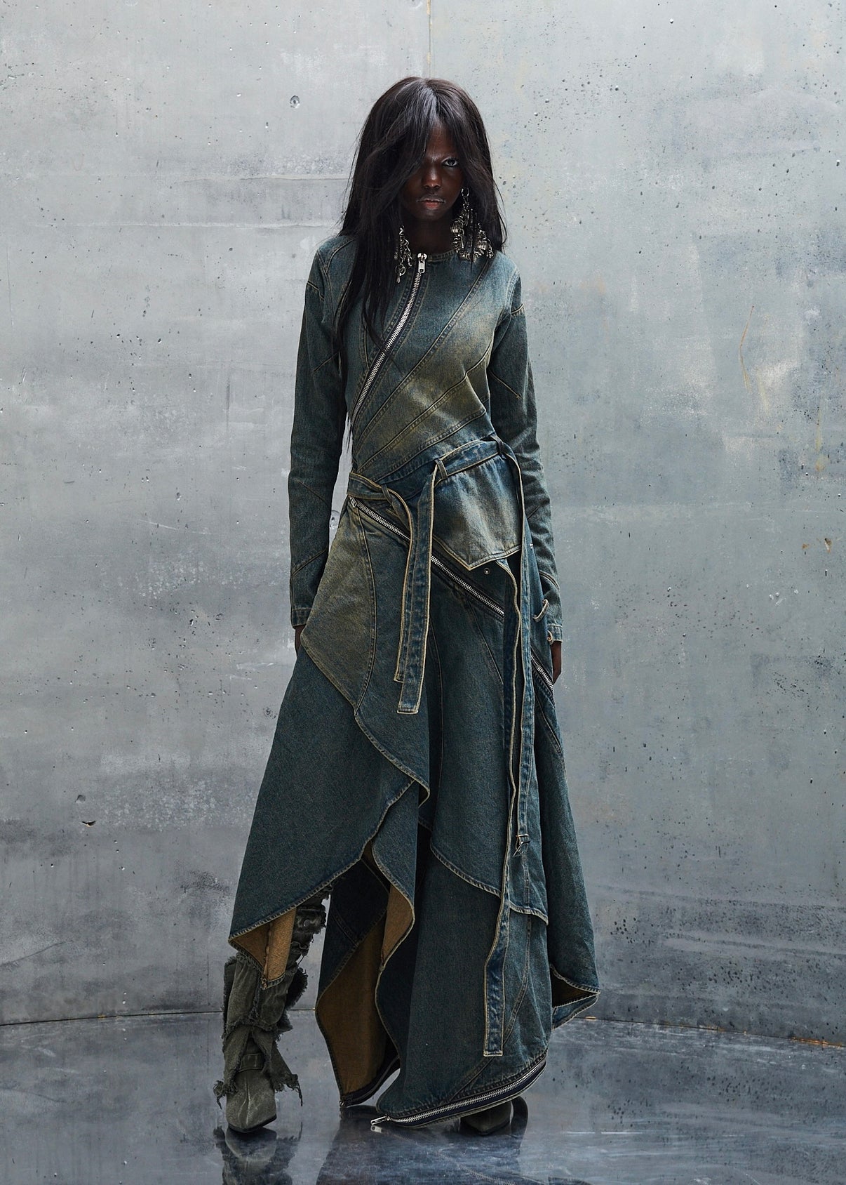 WAVE DENIM VINTAGE USED DENIM LONGSLEEVE DRESS – NO/FAITH STUDIOS
