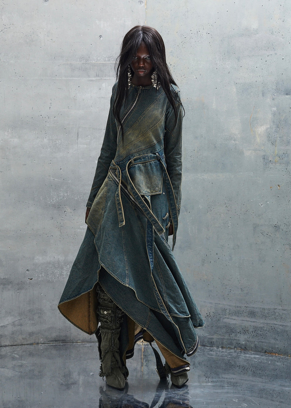 WAVE DENIM VINTAGE USED DENIM LONGSLEEVE DRESS – NO/FAITH STUDIOS